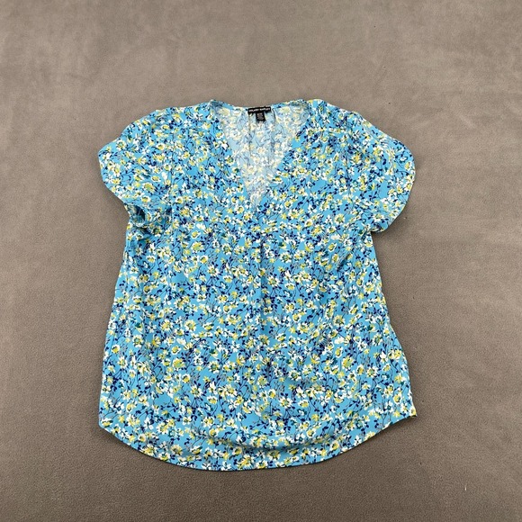 Hilary Radley Tops - Hilary Radley Blouse Top Womens Medium Blue Floral V Neck‎ Round Hem Modern